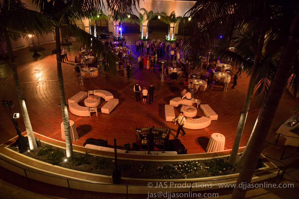 Up-lighting at a wedding at the Fess Parker DoubleTree, Santa Barbara