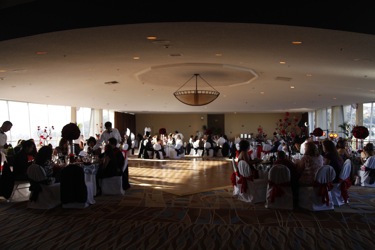 Red up-lighting at a wedding reception by DJ JAS