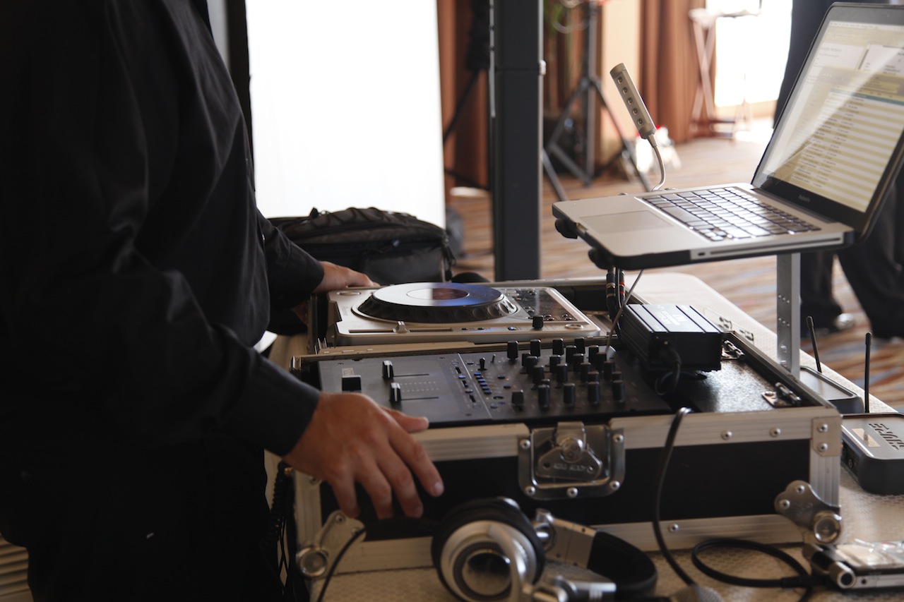 Red up-lighting at a wedding reception by DJ JAS