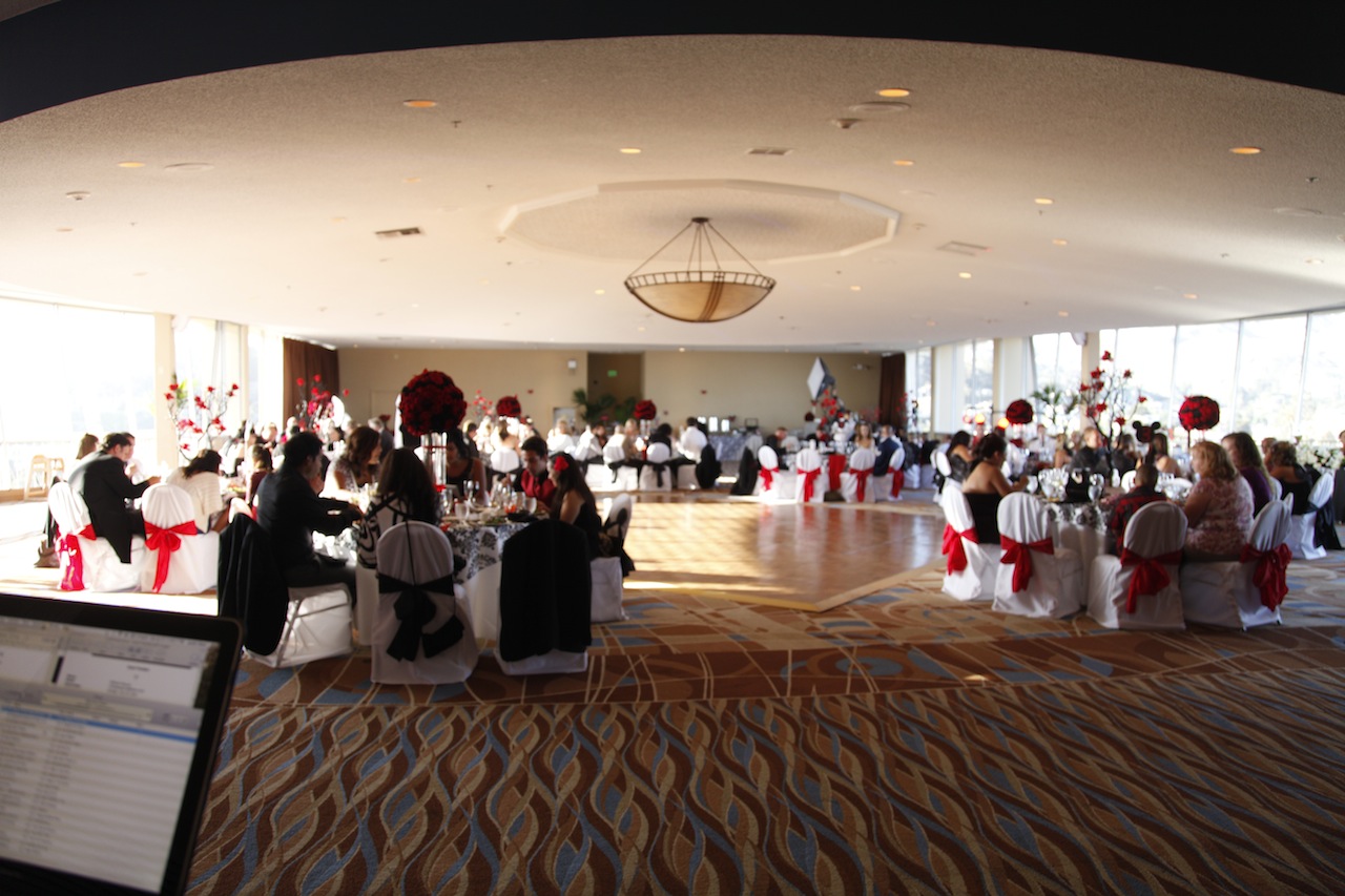 Red up-lighting at a wedding reception by DJ JAS