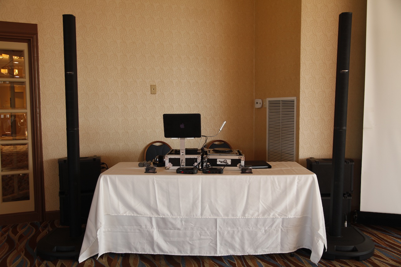 Red up-lighting at a wedding reception by DJ JAS