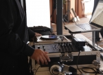Red up-lighting at a wedding reception by DJ JAS