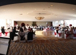 Red up-lighting at a wedding reception by DJ JAS