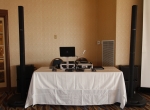 Red up-lighting at a wedding reception by DJ JAS