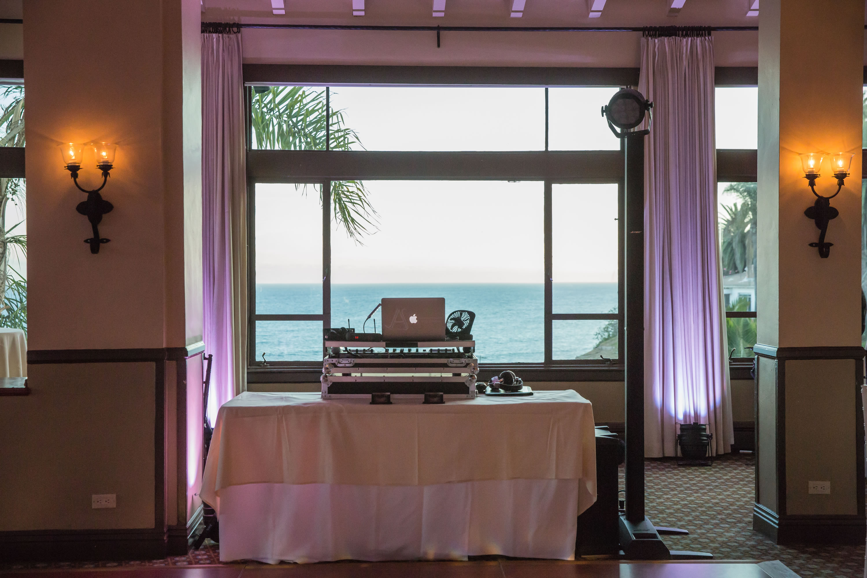 DJ and lighting setup by DJ JAS before a wedding