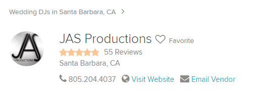 WeddingWire award announcement for JAS Productions, 2012