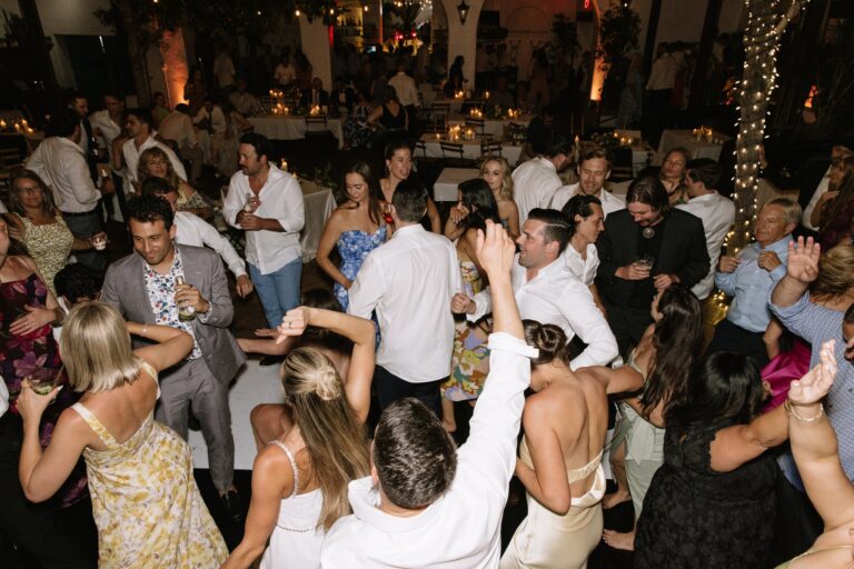 Full dance floor at a nighttime El Paseo wedding