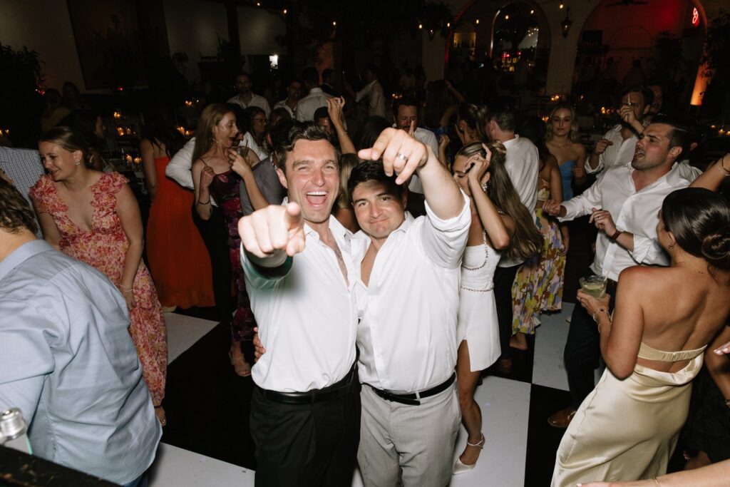 Wedding guests dancing at El Paseo in Santa Barbara